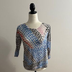 Nally & Millie Scoop Neck Long Sleeve Top in Blue, Gray and Pink